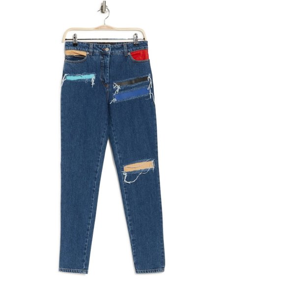 Jeremy Scott Blue Distressed Multicolor Denim Jeans Pants - Size 38